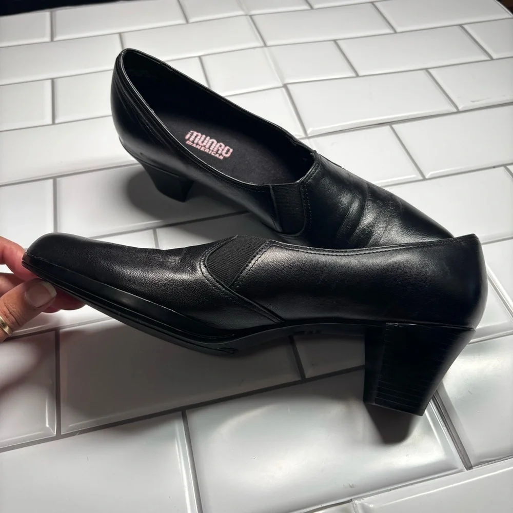 Munro American‎ Shoes Womens 10 N Pump Black Leather Casual Block Heels